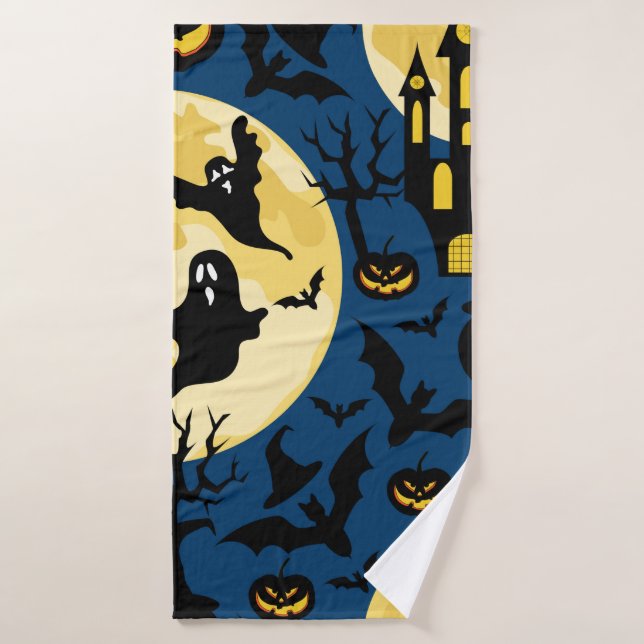 Halloween background. Seamless pattern with moons, Bath Towel (Bath Towel)