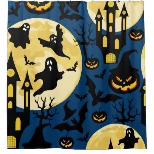 Halloween background. Seamless pattern with moons, Shower Curtain