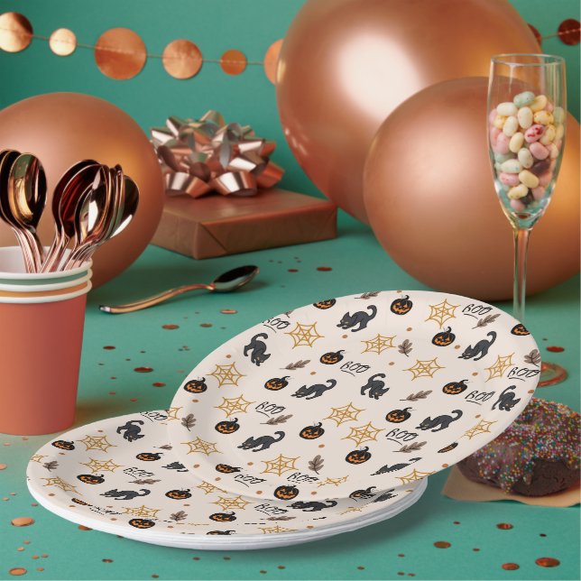 Halloween Background Star Pattern  Paper Plates (Multi)