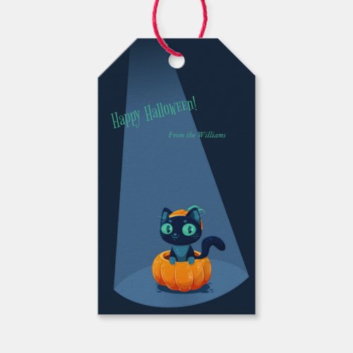 Halloween background with cute cat gift tags