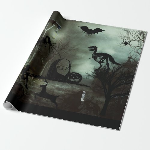 halloween background with haunted housegraves wrapping paper