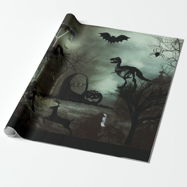 halloween background with haunted house,graves wrapping paper (Unrolled)