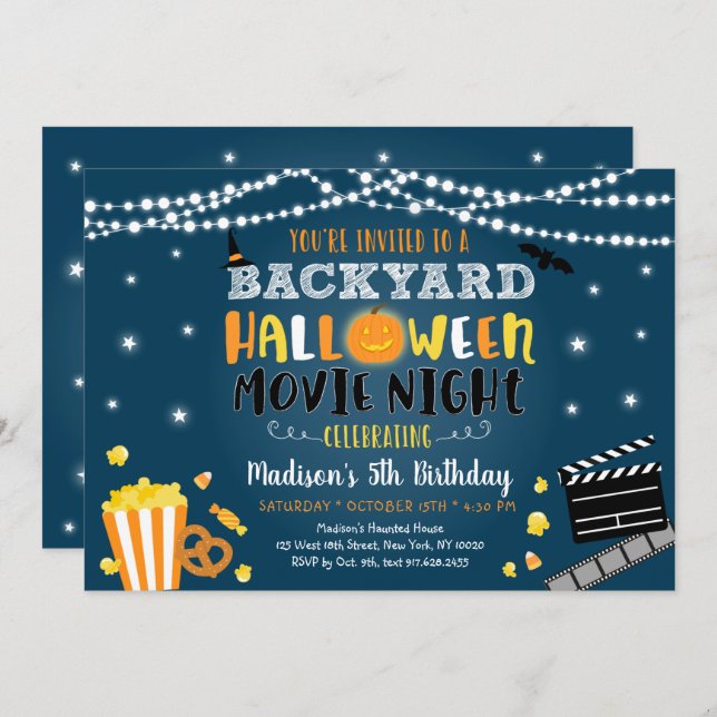 Halloween Backyard Movie Night Birthday Invitation (Front/Back)