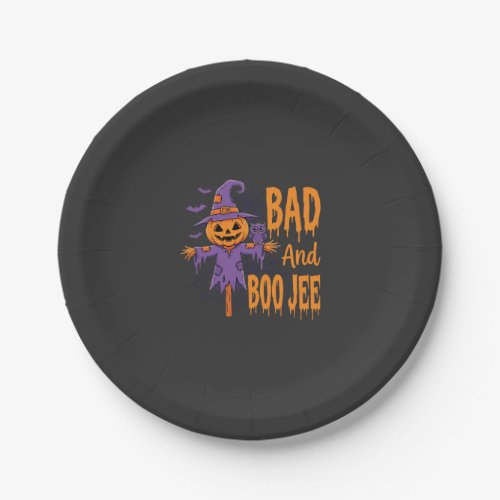 Halloween Bad And Boo Jee Scarecrow Graphic Paper Plates
