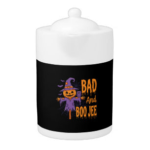 Halloween Bad And Boo Jee Scarecrow Graphic Teapot