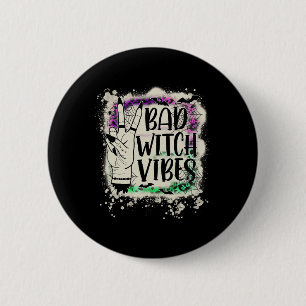 Halloween Bad Witch Vibes Peace Hand Sign Hallowee Button