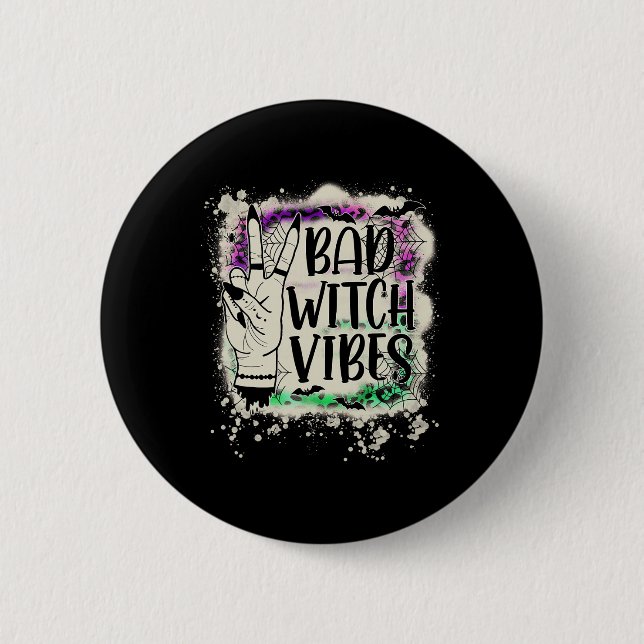 Halloween Bad Witch Vibes Peace Hand Sign Hallowee Button (Front)
