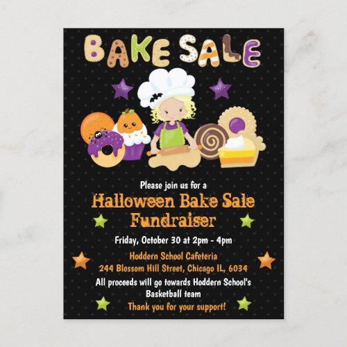 Halloween Bake Sale Fundraiser Invitation Postcard