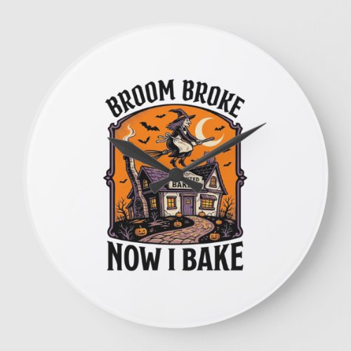 Halloween Baker Shirt Witch Broom Broke Design_1 Large Clock