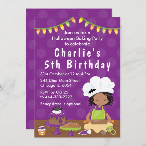 Halloween Baking Birthday African American Girl In Invitation