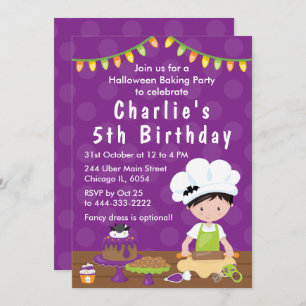 Halloween Baking Birthday Black Hair Boy Invitatio Invitation