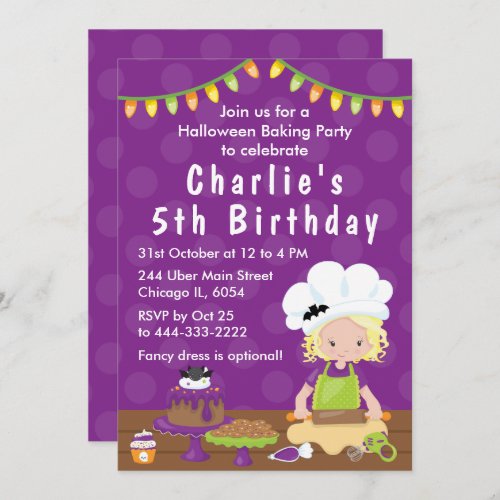 Halloween Baking Birthday Blonde Hair Girl Invitat Invitation