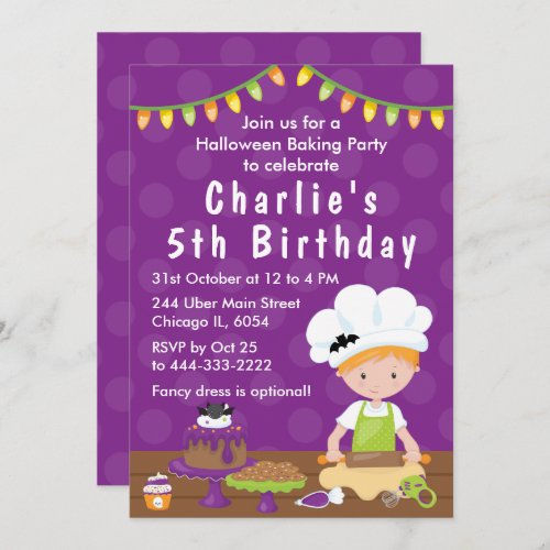 Halloween Baking Birthday Red Hair Boy Invitation