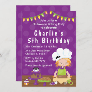 Halloween Baking Birthday Red Hair Girl Invitation