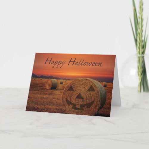 Halloween Bale of Hay with Jack o Lantern Face Card