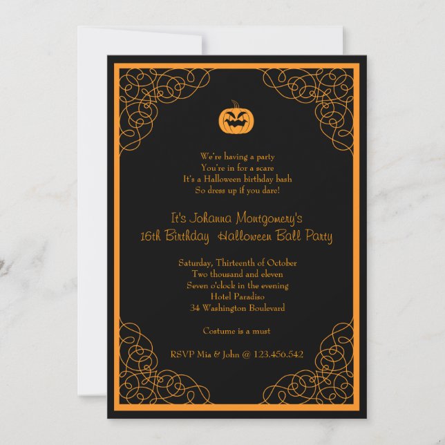 Halloween Ball Birthday Costume Party Invitation (Front)