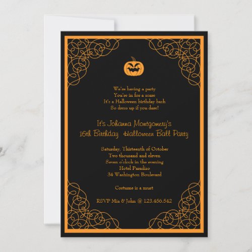 Halloween Ball Birthday Costume Party Invitation