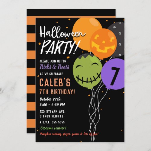 Halloween Balloons Festive Fun Cute Birthday Party Invitation