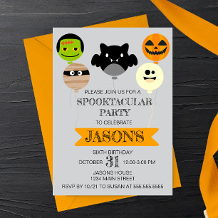 Halloween Balloons Playful Birthday Party Invitation