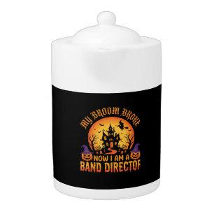 Halloween Band Director Witch Broom Haunted House Teapot