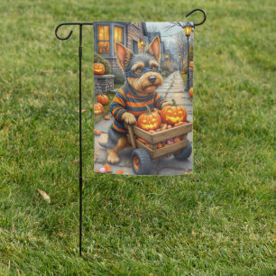 Halloween Bandit Lakeland Terrier with Candy Wagon Garden Flag