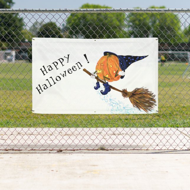 Halloween Banner Witch Pumpkin Flying Broom (Insitu)