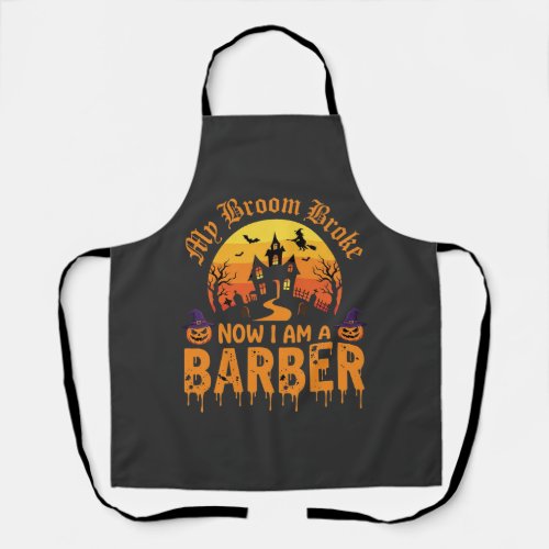 Halloween Barber Witch Broom Broke Haunted House D Apron