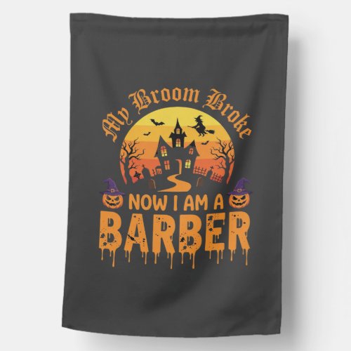 Halloween Barber Witch Broom Broke Haunted House D Flag