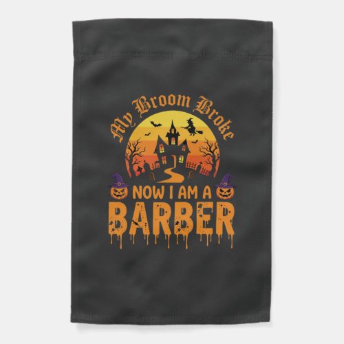 Halloween Barber Witch Broom Broke Haunted House D Garden Flag