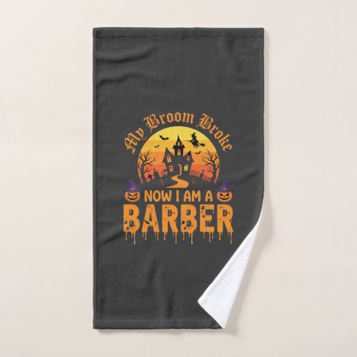 Halloween Barber Witch Broom Broke Haunted House D Hand Towel
