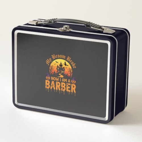 Halloween Barber Witch Broom Broke Haunted House D Metal Lunch Box