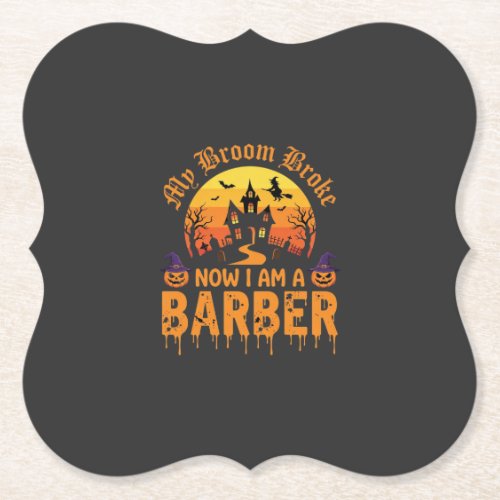 Halloween Barber Witch Broom Broke Haunted House D Paper Coaster
