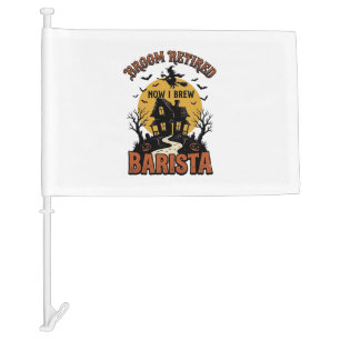 Halloween Barista Shirt Funny Witch Coffee Pun Des Car Flag