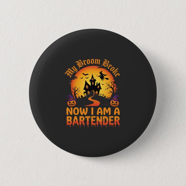 Halloween Bartender Haunted House Witch Pumpkin De Button (Front)