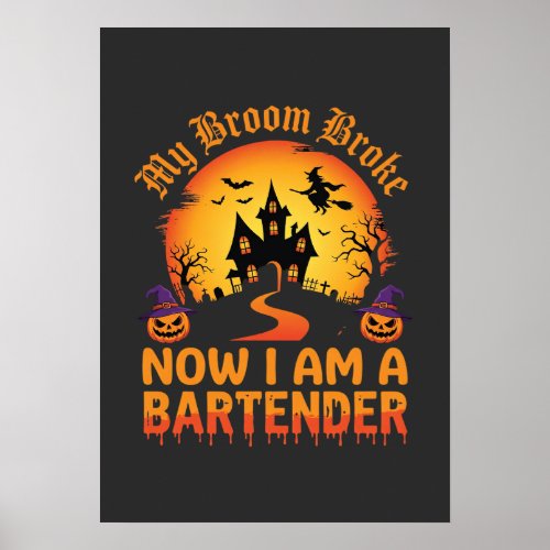 Halloween Bartender Haunted House Witch Pumpkin De Poster