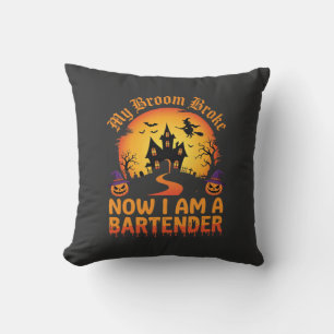 Halloween Bartender Haunted House Witch Pumpkin De Throw Pillow