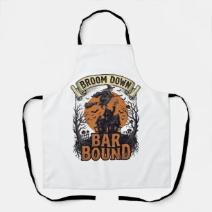 Halloween Bartender Shirt Funny Witch Broom Bar Pu Apron