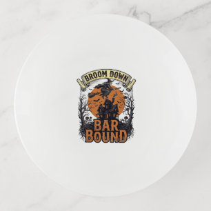 Halloween Bartender Shirt Funny Witch Broom Bar Pu Trinket Tray