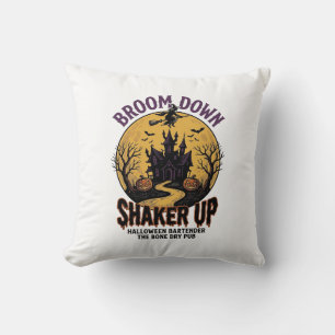 Halloween Bartender Shirt Haunted Tavern Witch Des Throw Pillow