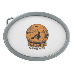 Halloween Baseball Maker Flying Witch Wooden Moon  Belt Buckle