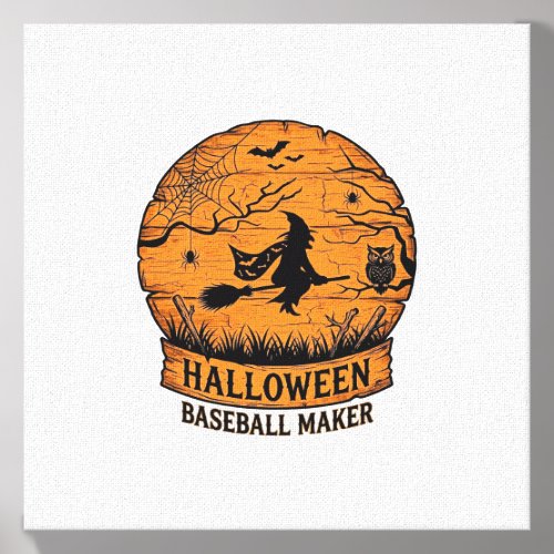 Halloween Baseball Maker Flying Witch Wooden Moon Canvas Photo Tile