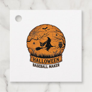 Halloween Baseball Maker Flying Witch Wooden Moon Favor Tags
