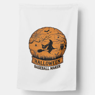 Halloween Baseball Maker Flying Witch Wooden Moon House Flag