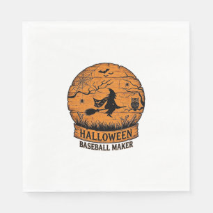 Halloween Baseball Maker Flying Witch Wooden Moon Napkins
