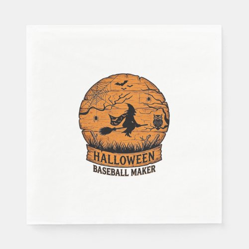 Halloween Baseball Maker Flying Witch Wooden Moon  Napkins