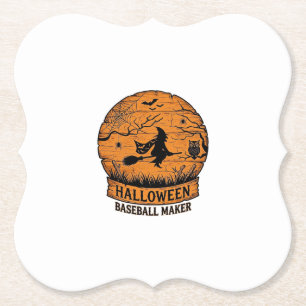 Halloween Baseball Maker Flying Witch Wooden Moon Paper Coaster