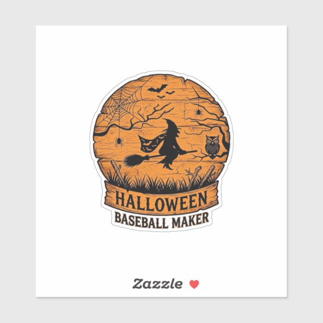 Halloween Baseball Maker Flying Witch Wooden Moon  Sticker (Sheet)