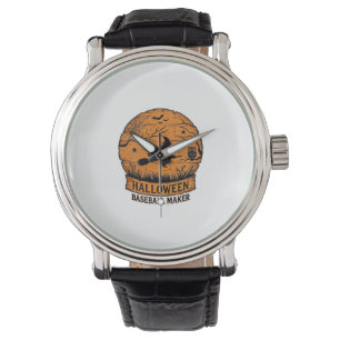 Halloween Baseball Maker Flying Witch Wooden Moon  Watch