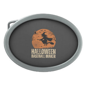 Halloween Baseball Maker Vintage Witch Graphic Belt Buckle