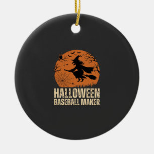 Halloween Baseball Maker Vintage Witch Graphic Ceramic Ornament